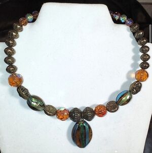 Vintage Choker, Murano/Art Glass Metal & Beaded Necklace On Memory Wire